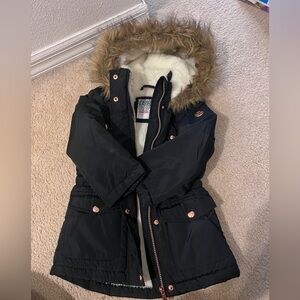 Kensie Girl Blue Coat with Cream Faux Fur Lining